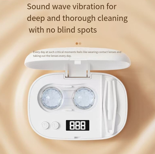 This ultrasonic contact lens cleaner: It features high-frequency vibration for thorough cleaning with no blind spots. The independent cleaning box prevents cross-infection. It has a timer adjustment function and a digital display screen. It gently cleans the lenses without damaging them. It is compatible with Type-C charging and is portable. It is suitable for daily use, commuting, and traveling, making the lenses feel as if they were freshly opened every day.