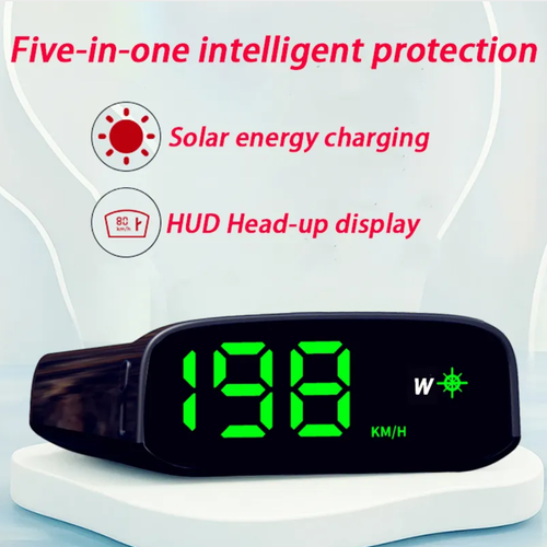 太阳能HUDDirect Solar-Powered Wireless Car Head-Up Display Universal GPS Compass Green Light Speed and Time Indicator