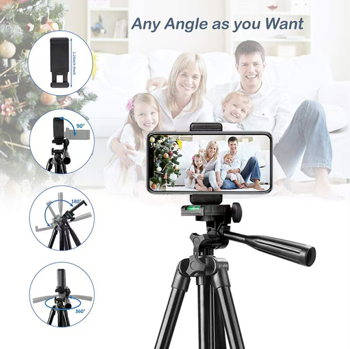 This black multi-functional tripod is compatible with mobile phones, cameras and GoPro. It supports 360° multi-angle adjustment and can be remotely controlled with a Bluetooth remote. Made of thickened aluminum alloy, it is sturdy and durable. When folded, it is portable and easy to store. It can also be equipped with an external lighting device. It is an all-round stable assistant for photography, live streaming and self-taking.