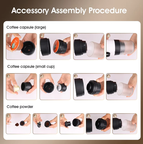 The three-in-one portable coffee machine supports both capsule and coffee powder modes. It uses 15Bar gold pressure to extract rich oils. It comes with 4-6 minutes of real-time heating. It can be started with one click, is wireless and portable, has IPX7 water resistance for easy cleaning, long-lasting Type-C charging, and allows you to enjoy freshly brewed coffee anytime and anywhere. Every time you want to have coffee, it brings you convenience.