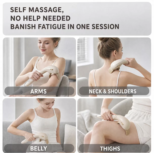 The sea horse-shaped long-handled shoulder and neck massager supports three levels of force adjustment. It features a human-like hand-pushing massage head, which can relieve the soreness in the shoulders, neck, waist and back. The long handle design enables it to massage hard-to-reach areas such as the back independently. The lightweight design makes it suitable for both home use and office work, serving as an auxiliary device for easing muscle tension.