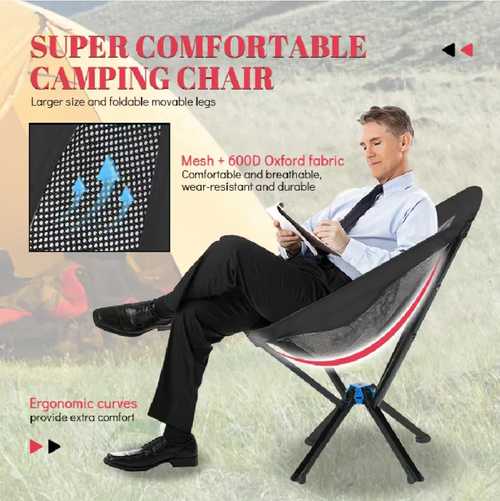 This folding chair is a mobile sofa for campers: made of lightweight aluminum alloy, it can be easily carried with one hand and folded into a small package for easy transportation. It features ergonomic back support, a breathable mesh surface that doesn't cause excessive sweating, and side pockets for storage. It can be used for camping, picnics, or on balconies, and is completely self-assembly-free, making it extremely convenient.