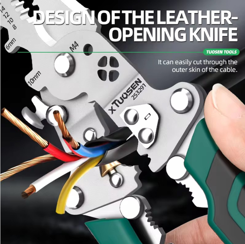 Multifunctional electrician's pliers, with an electric testing function, can precisely detect circuits and can be folded for storage, taking up no space. The four-hole winding design makes wiring easier. The functions of stripping wires and clamping are also very powerful. One plier can meet various needs. With it, the efficiency of electricians' operations is directly maximized, and it is a good helper for electricians' work.