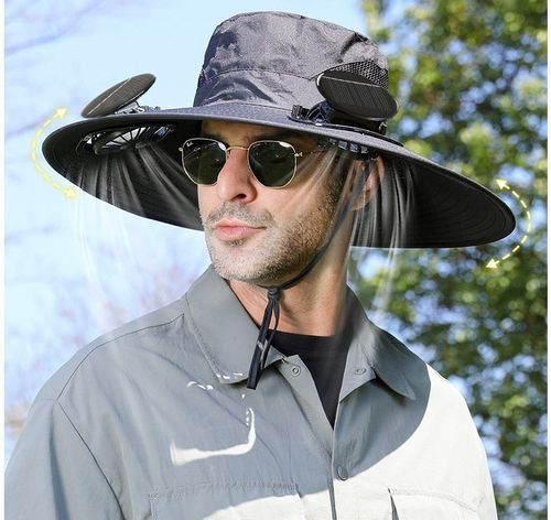 Outdoor Work Cap Solar Powered Fan Hat Sun Hat Cooling Hat Wide Brim for Outdoor