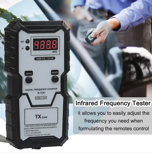 Hold the car remote frequency tester, which supports both radio frequency and infrared mode detection. It can verify the car key signal and frequency. It comes with a front lighting device, and the casing is shock-resistant and wear-resistant. It is equipped with a hanging rope to prevent it from falling. It has a built-in 9V battery, and the operation is simple, small, and portable. It is suitable for daily maintenance of car key replacement.