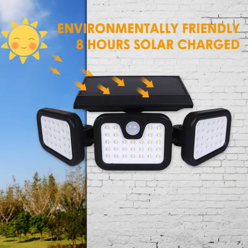 Wireless Solar Triple Head Wall Lamp: During the day, it charges the battery through the solar panel, and at night, it automatically lights up. Its brightness is 4000 lumens, with a color temperature of 5000K of daylight white light, which can clearly illuminate the dark areas outdoors. It has an intelligent sensing function, is waterproof and durable. It is suitable for indoor doors, garages and patios. Order today and you will receive 2 solar triple head wall lamps.