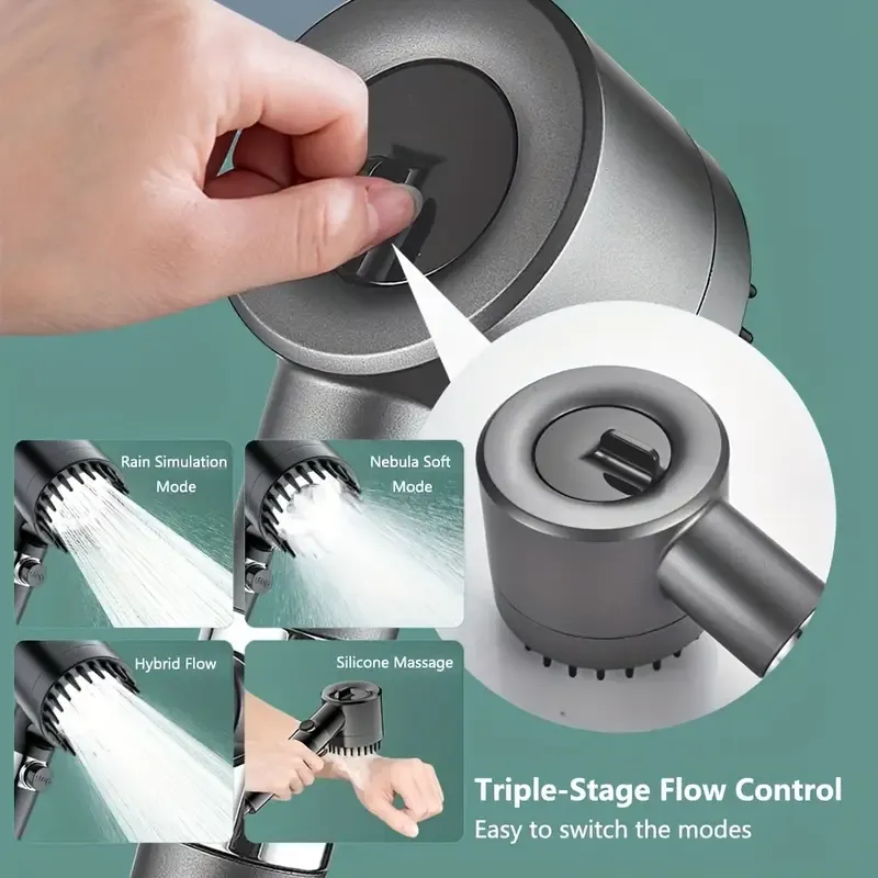 High-pressure filtered shower head with handheld showerhead - 3 spray modes, stainless steel hose and wall mount