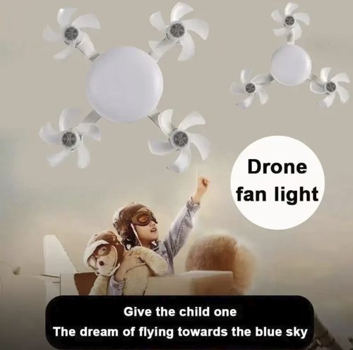 This Nordic minimalist drone fan lamp features an E27 screw design, with the lamp and fan integrated. It has four independent air outlets and operates silently without disturbing sleep. The three-color eye-friendly soft light can be adjusted, and it is equipped with an intelligent remote control. The installation is convenient, making it an ideal choice for cooling and lighting in bedrooms and dining rooms. Let every summer night be gentle and pleasant.