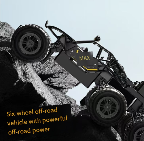 A six-wheel four-wheel drive alloy climbing vehicle, featuring six-wheel drive and independent shock absorption system, with strong grip. It can easily conquer 45° steep slopes, steps and other terrains. The alloy body is impact-resistant and durable. 2.4G remote control with no delay up to 150 meters, USB charging for long-lasting power. It is an excellent choice for hardcore players to collect and for children to play with.