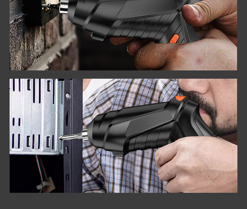 Rotatable gun-style screwdriver, powered by a strong motor, featuring dual-purpose high torque, with a variety of bits suitable for multiple scenarios. It can easily tighten screws with strong torque, and the ergonomic grip + flexible angle make it convenient for home installation and maintenance, making it a great helper in improving your life efficiency.