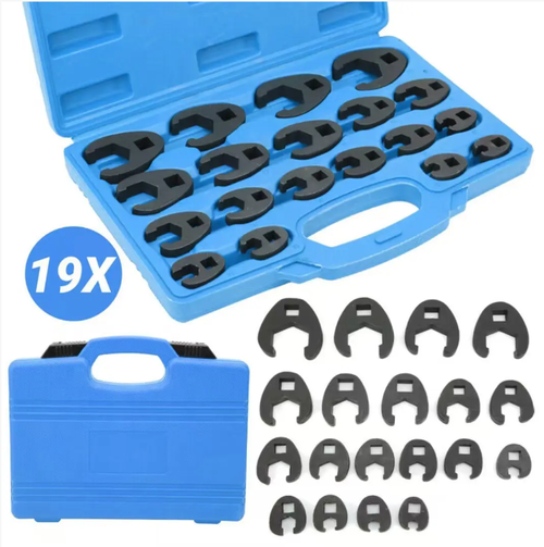 19 sets of oil pipe wrenches, an essential tool for auto repair to prevent leaks. With 19 different specifications, they are compatible with various oil and water pipes. The arc-shaped opening prevents liquid leakage and loosening. Made of high-strength plastic gold material, it is lightweight and insulated. It can securely fasten and tighten when repairing oil pipes or replacing water pipes in auto repair shops, making it a convenient equipment for pipe maintenance.