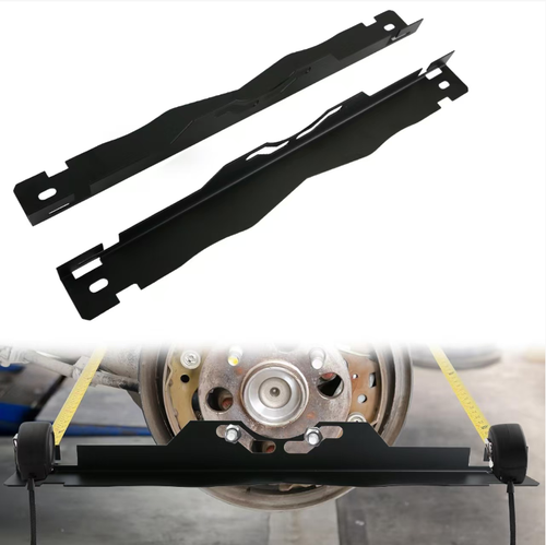 This is a vehicle hub positioning assistance tool. The black metal frame is combined with a tape measure, precisely matching the hub bolts. After installation, the tape measure can quickly measure the hub spacing, assisting in four-wheel alignment and improving the adjustment accuracy. It is an excellent assistant for auto mechanics, ensuring the stability of vehicle driving and the lifespan of tires, and easily solving positioning problems.