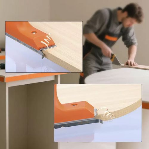This ergonomic multi-functional edge trimming tool features an arc-shaped handle for easy operation and a smooth pull handle that is not tiring to use. It can precisely trim straight and curved edges, and is compatible with various materials such as wood, ABS, and PVC. It can also perform multi-functional processing such as inclined surfaces and irregular edges. It is an excellent tool for woodworking, decoration, and artistic creation.