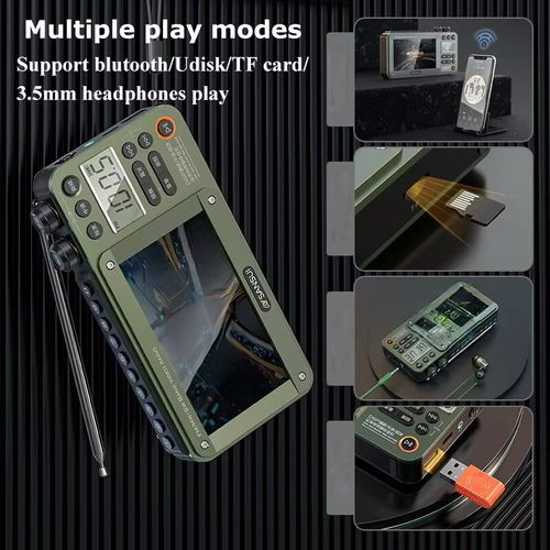 Card-inserting video radio speaker, with a 4.3-inch large screen capable of playing videos. Supports all-band FM radio + Bluetooth + card-inserted multi-mode music playback. Retro and portable, with simple operation, it is an all-in-one audio-visual entertainment companion for outdoor activities and elderly people's leisure time.