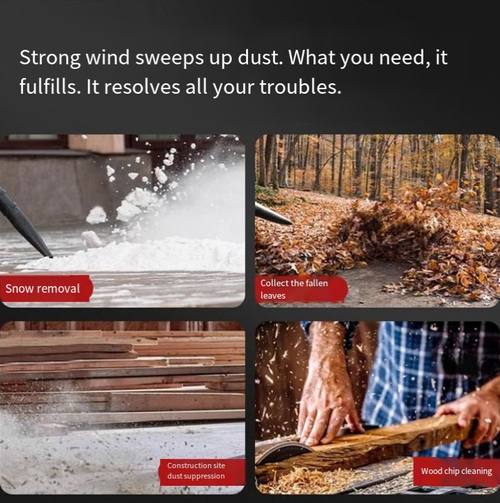 Industrial-grade lithium battery blower, with wind force reaching the level of a 14-level typhoon, equipped with brushless motor and turbocharging technology, featuring 6 adjustable wind speeds. It can efficiently remove dust, debris, etc., and is a powerful wind force warrior for industrial cleaning and construction.