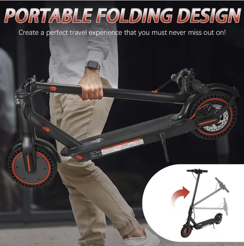 This aluminum alloy folding electric scooter is equipped with a 350W brushless motor and a 7.8Ah lithium battery. It has a maximum speed of 25 kilometers per hour and can be fully charged in 5 hours. The body can be quickly folded, making it portable and easy to carry. It is equipped with a puncture-resistant solid tire and is connected to a smart APP, making it an ideal means of transportation for short urban commutes.