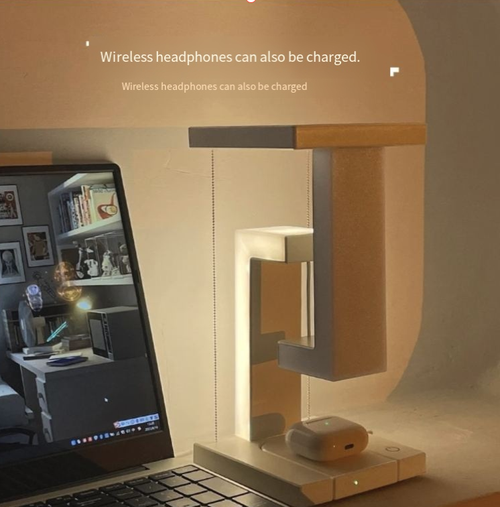 Floating desk lamp with wireless charging. The floating design has a very artistic feel. It features both wireless charging and a USB interface, meeting the charging needs of multiple devices. Intelligent touch control for dimming, with a 4W LED light source that is gentle and good for eyes. The lightweight design weighs only 0.3kg. It is both a desktop art piece and a comprehensive assistant for lighting and charging, making the desktop have both aesthetics and practicality.