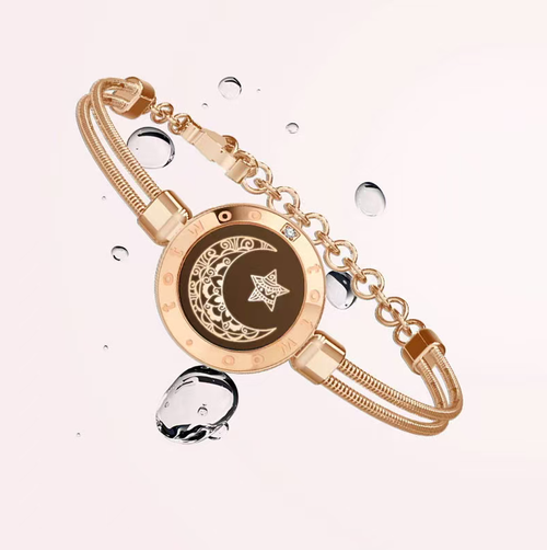 The Sun-Moon Couple intelligent sensor bracelet features a black-gold sun design and a rose-gold star-moon design in pairs. When touched, it triggers a flashing vibration response, conveying thoughts that transcend distances. The textured metal bracelet is versatile and durable, making it a romantic token for distant lovers to interact and for expressing feelings on Valentine's Day. It witnesses every bit of care and commitment in a relationship.