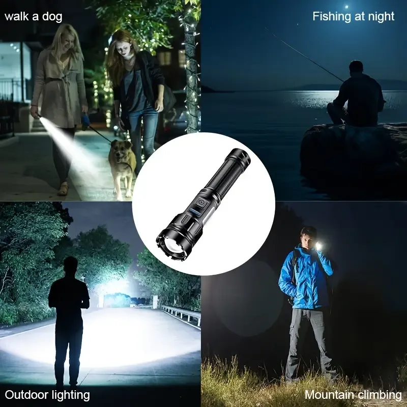 Upgraded super bright tactical LED rechargeable flashlight with telescopic zoom and infrared