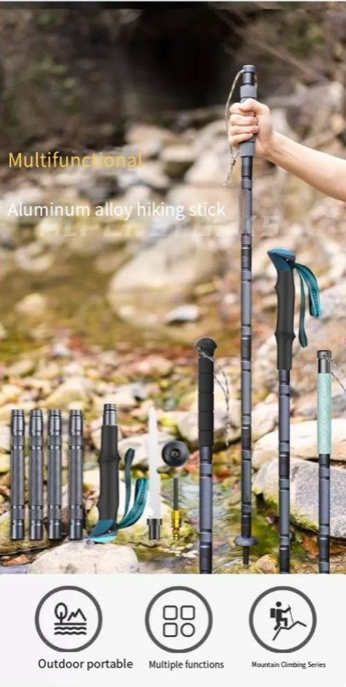 This 6-section telescopic folding hiking stick offers the dual advantages of lightweight design and strong support. Its 6-section telescopic feature enables it to precisely fit different heights and terrains. When folded, it is portable and easy to store. During hiking and trekking, it can evenly distribute body weight and maintain balance, helping you easily navigate rough mountain paths. It is a functional tool for exploring the wilderness.