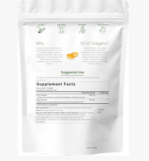 Oregano Oil Capsules, 300 capsules in stock, regulates the intestines. Oregano oil + black seed oil + turmeric, has antibacterial and promotes the balance of the intestinal flora. It regulates the intestines in both directions. Relieves indigestion  alleviates gastrointestinal discomfort during seasonal changes. Natural plant extracts are gentle and non-irritating. One bag provides intestinal stability for 6 months, making the body more energetic.