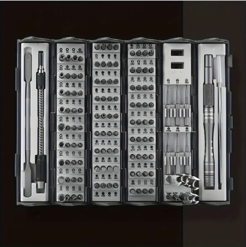 128-in-1 tool set, palm-sized toolbox, 128 types of bits, suitable for various scenarios, can tighten both cross-head and irregular screws. The rollable storage tube opens instantly when flipped, takes up little space in your pocket. CR-V steel bits have anti-slip teeth, the handle is anti-slip and easy to apply force, and the bits can be magnetically attached for replacement, all in one tube for daily maintenance.