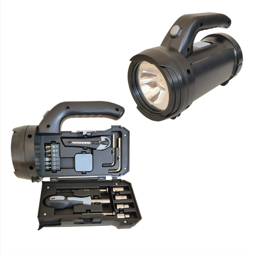 18-in-1 flashlight tool set, combining lighting and tools into one. The strong light flashlight has a stable grip, and the soft light-strong light dual mode is suitable for night use and emergencies. Inside the case, there are 18 tools: hammer, wrench, socket, scissors, etc. It can be folded into a mini toolbox for storage. It can handle home repairs, outdoor camping, and vehicle emergency situations. It is practical for both personal use and as a gift.