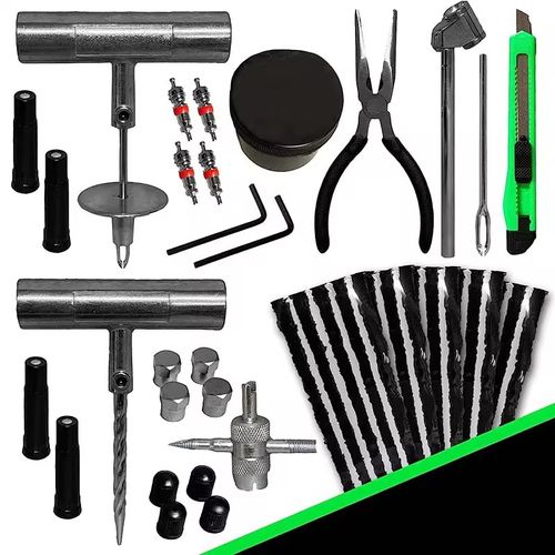 69 pieces of tire repair kits, including nail pullers, hole expanders, various-sized rubber strips, etc. It takes only 10 minutes to complete the tire repair without having to remove the tire for rescue. The tools are durable and can also be used to address minor tire issues. A set is provided in the trunk, making it convenient for commuting or driving with punctured tires, saving on rescue costs and ensuring a more secure journey!