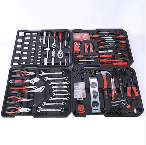 This 187-piece carbon steel hardware tool set covers all scenarios for maintenance and is equipped with a full range of tools. The high-carbon steel material is durable and sturdy. The aluminum pull-out case is convenient for storage. The anti-slip handle makes operation effortless. It is suitable for various scenarios such as household use, auto repair, and machine repair. It is an all-in-one tool set that is suitable for both daily use and professional maintenance.