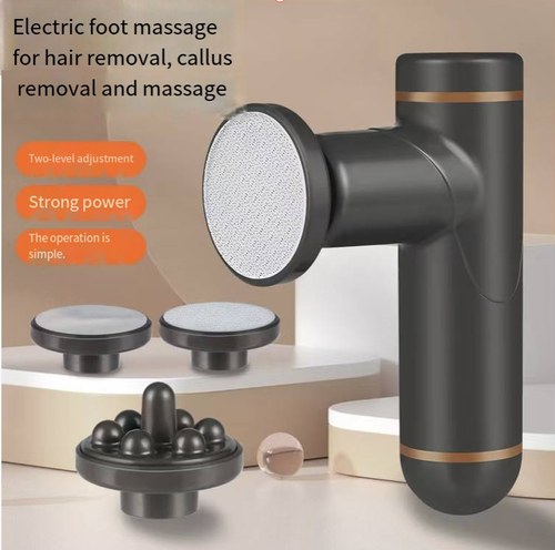 This multi-functional charging massage device is compact and portable. It is equipped with multiple replaceable heads and supports multiple vibration adjustment levels. It can be charged via Type-C wireless connection. It can be used for foot exfoliation and muscle relaxation. Avoid using it on damaged skin. Do not press continuously at one point for a long time. Clean the accessories after use and dry them before storing.