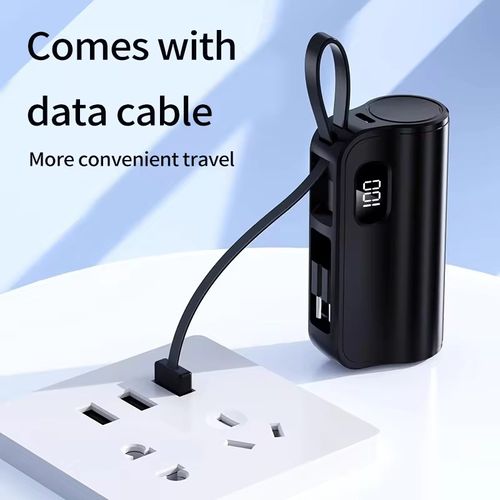 Capsule mini power bank, mini dock plug digital display mobile power bank 3-in-1 KC phone holder 10W dual-head built-in cable dual charging head