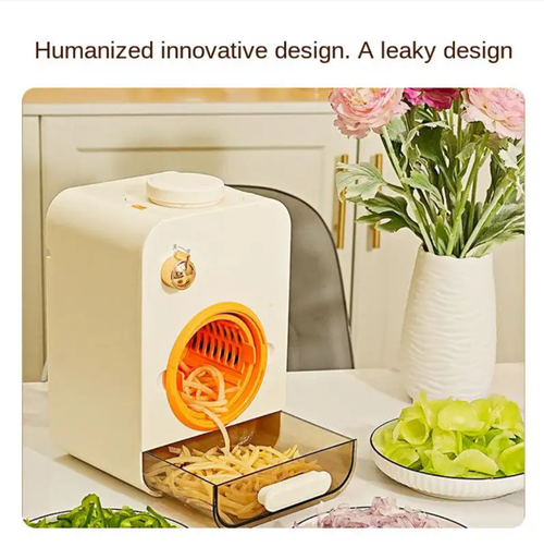 Electric vegetable cutter, with 5 types of blades, capable of processing large-sized ingredients without disassembly. Just press once and it will cut the food effortlessly, making it very convenient to use and easy to clean while maintaining a good appearance. Whether you are a beginner in the kitchen or a professional cook, with this device, you can quickly prepare uniform and delicious ingredients, thereby enhancing both the efficiency and enjoyment of cooking.