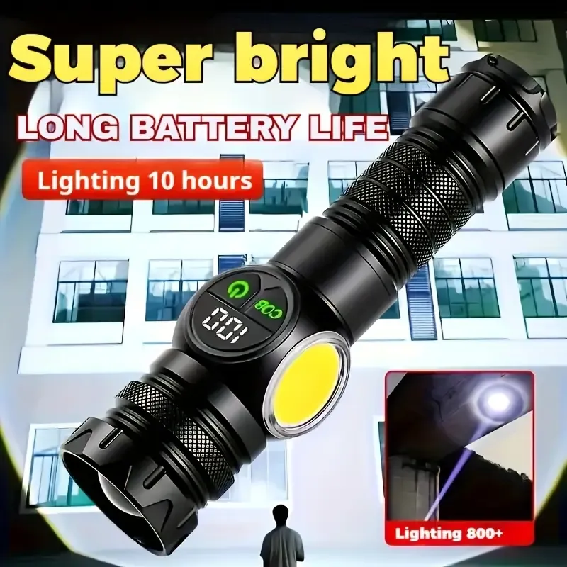 Upgraded super bright tactical LED rechargeable flashlight with telescopic zoom and infrared