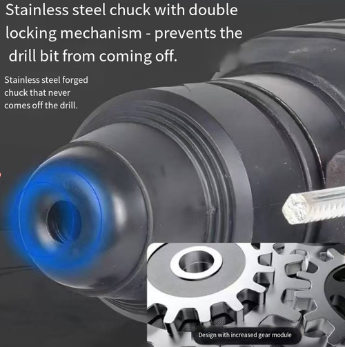 The 21V brushless lithium battery hammer features a high-power brushless motor, with a rotational speed of 1150 rpm and 4500 impacts per minute. It can be used as a hammer, pick, or drill, suitable for drilling and slotting in concrete. It has a long battery life with dual lithium batteries, and its industrial-grade body is sturdy and durable. It is low-noise and dust-free, making it a multi-functional impact tool for home decoration construction, industrial maintenance, and outdoor work.