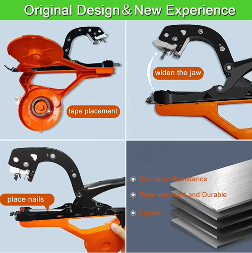This ergonomic trellis tying machine offers a comfortable grip and is easy to operate. It is suitable for various vine crops such as grapes and cucumbers, and the tying process is efficient and secure. If you place an order today, you will also receive a free 10,000 nails + 5 rolls of tape, allowing you to easily manage the vines and help your crops grow vigorously!