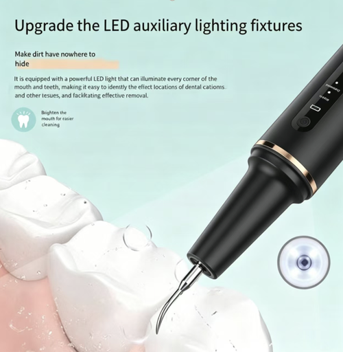 Home ultrasonic tooth cleaning device, with multiple levels of gentle sound wave vibration to effectively remove tartar and stains. Comes with an integrated endoscope, replacement cleaning heads and other complete accessories. USB charging portable body, simple and intuitive operation. Suitable for deep cleaning teeth at home, improving yellow teeth and bad breath, and maintaining a fresh mouth. It meets the daily oral care needs of the entire family.