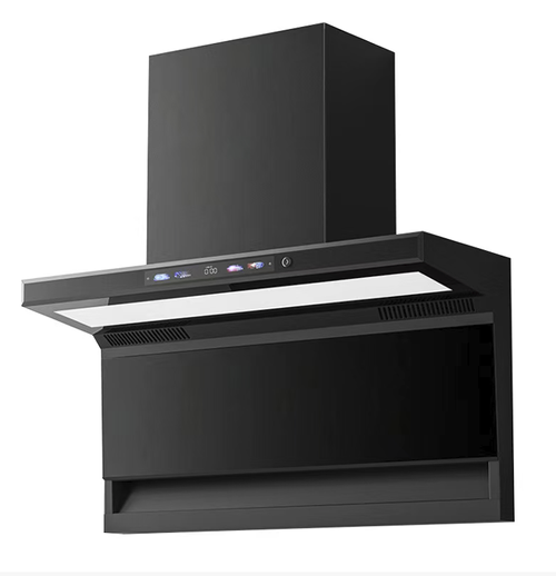 This top-side dual-suction high-power range hood features a 7-shaped design, effectively capturing the fumes from stir-frying without allowing them to spread. It is equipped with a high-temperature self-cleaning function, allowing you to remove the accumulated oil inside without having to disassemble it. The intelligent touch control operation, combined with the minimalist black crystal design, makes it an ideal choice for efficient smoke removal in modern kitchens.