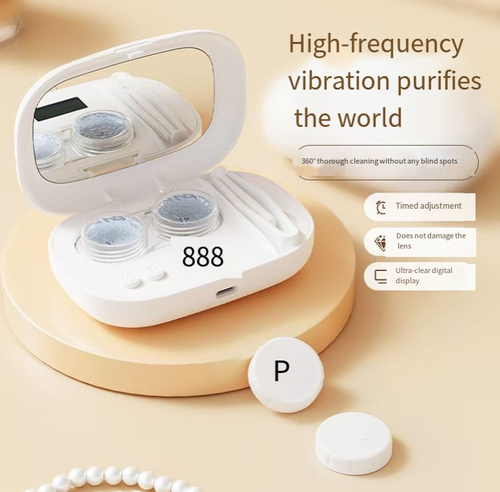 This ultrasonic contact lens cleaner: It features high-frequency vibration for thorough cleaning with no blind spots. The independent cleaning box prevents cross-infection. It has a timer adjustment function and a digital display screen. It gently cleans the lenses without damaging them. It is compatible with Type-C charging and is portable. It is suitable for daily use, commuting, and traveling, making the lenses feel as if they were freshly opened every day.