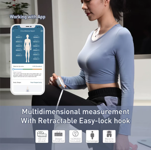 This mini electronic digital tape measure is a handy tool for measurement: 0.1cm precise digital display + automatic locking. One person can easily measure dimensions. The data is synchronized with the APP to generate a change curve. It is compact and portable in the palm of your hand. It is suitable for fitness, weight loss, dressing, and home use. It makes measurement free from vague estimation.