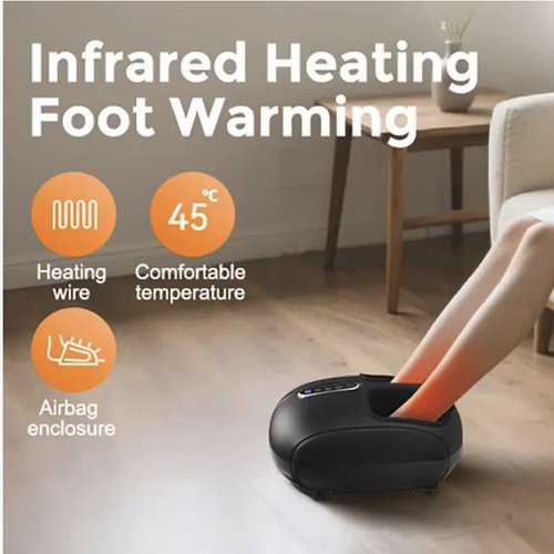 This household multi-functional foot massage device uses fully enclosed airbags for kneading, combined with high-frequency vibration and two levels of infrared heat therapy, precisely relieving foot fatigue and promoting blood circulation. The intelligent panel is easy to operate and compact, not occupying much space. It is a great home health product for relieving soreness from prolonged standing and warming the feet for better sleep.