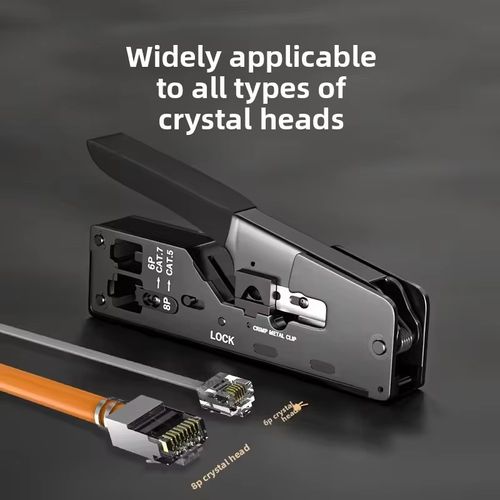 7-pin through-hole network connector, compatible with various types of connectors such as Cat5.Cat7.RJ11. The through-hole design combined with stripping and crimping functions makes it possible to complete network cable fabrication with just one tool. The high-strength steel has precise clamping, making it easy to hold and highly efficient. It is an all-in-one power tool for network cabling and DIY projects.