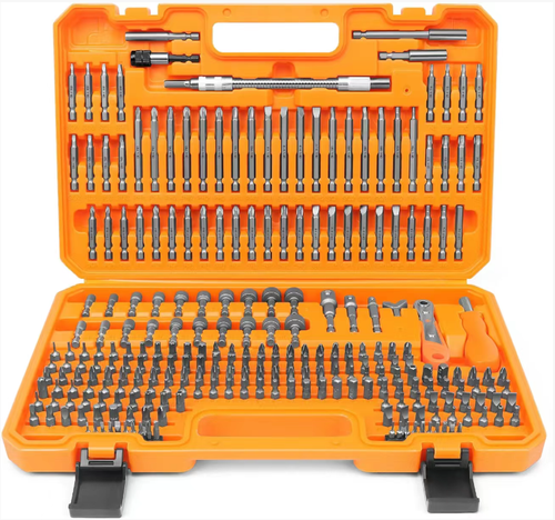 258-piece screwdriver head kit, DIY all-purpose tool box. 258 specifications compatible with micro-electronic to household bolts. Can be used for repairing appliances, assembling furniture, and assembling building blocks. The CR-V steel knife head undergoes heat treatment for wear resistance, and the magnetic handle prevents the screw from falling off. This set can handle all scenarios of screw tightening.