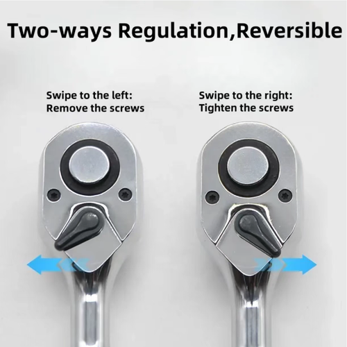 3-piece set - -72-tooth quick socket ratchet wrench, with 72 teeth for precise structure, 5° swing allows for direction change, two-way adjustment + quick-release button, doubling the efficiency of screw removal and installation. Made of chrome-vanadium steel, it is durable and rust-resistant, an excellent tool for mechanical maintenance and home disassembly, allowing for faster screw tightening.