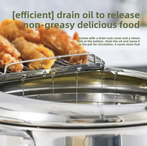 This 304 stainless steel Japanese deep fryer is compatible with both gas and induction cookers. It comes with a thermometer that can monitor the oil temperature in real time. The dual handles make it easy to hold, and the lid can be used as an oil drain rack, effectively filtering out excess oil from the ingredients. It is suitable for making foods such as tempura and french fries. The cleaning process is convenient and it is suitable for small-scale oil frying cooking at home.