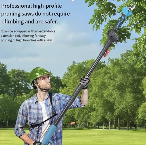 This four-in-one lithium battery high tree pruning saw and trimmer integrates high tree saw, high tree trimmer, handheld saw and handheld trimmer. With the extendable telescopic rod, it enables you to prune high branches without climbing. The SK5 steel blade is sharp and durable, and the 21V lithium battery offers long-lasting power. It is a safe and efficient choice for garden pruning. It injects vitality and energy into the garden and orchard.