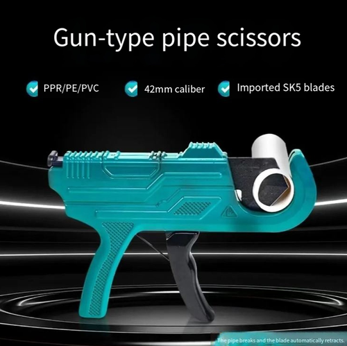 This gun-style pipe cutter features a gun-like design for easy grip and enables quick cutting of PPR.PE.PVC pipes with a diameter of ≤ 42mm, resulting in smooth cuts. It has an automatic locking mechanism and a material storage function for leftover materials. The black-edge SK5 steel blade is durable and is an efficient cutting tool for plumbing installation and home decoration repairs.