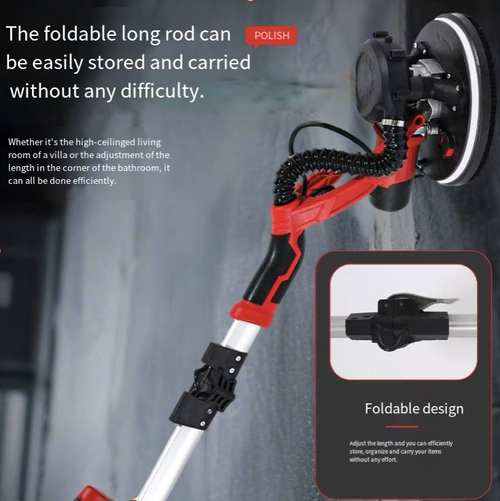This foldable wall grinding machine is equipped with LED lighting and self-suction dust collection function. During the grinding process, it effectively collects the plaster dust, eliminating dust and being more environmentally friendly. The foldable long rod is suitable for both high and low walls, ensuring uniform sandpaper grinding. It is easy to operate and is a practical tool for home decoration wall renovation.