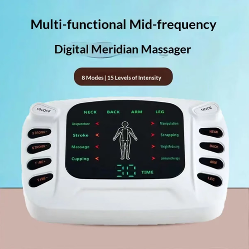 This dual-output medium-frequency home massage device supports simultaneous operation of two channels and features multiple simulation massage modes, which can be applied to the neck, back, arms, and legs. It offers adjustable force settings and a timer function, and can be paired with electrode patches. It is suitable for relieving muscle fatigue at home and is for daily relaxation only,  it cannot replace medical equipment.