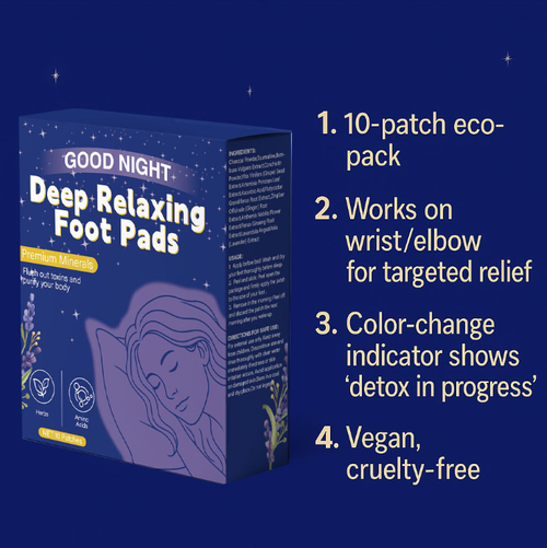 If you place an order today, we will send you a total of 3 boxes of 60 patches. This is one course of treatment. The foot care detox patches contain natural ingredients such as bamboo charcoal and lavender. Applying one patch before bed can remove impurities, relieve discomfort, alleviate foot swelling and help you sleep better. It's perfect for those who stand or sit for long periods of time and want to feel refreshed and relaxed!