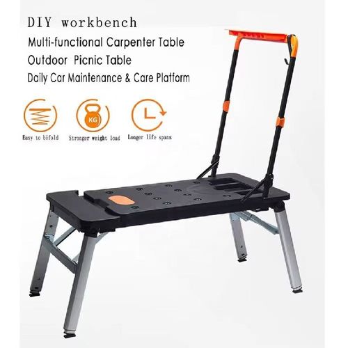 This seven-in-one multi-functional workbench integrates a DIY operation table, a woodworking table, a picnic table, an auto repair platform, a scaffold, a stepladder, and a handcart all in one. It is foldable and portable, highly durable with a tool storage design, and is suitable for various working scenarios. It is an efficient and practical all-in-one tool companion. Inject unlimited possibilities into DIY and outdoor living.